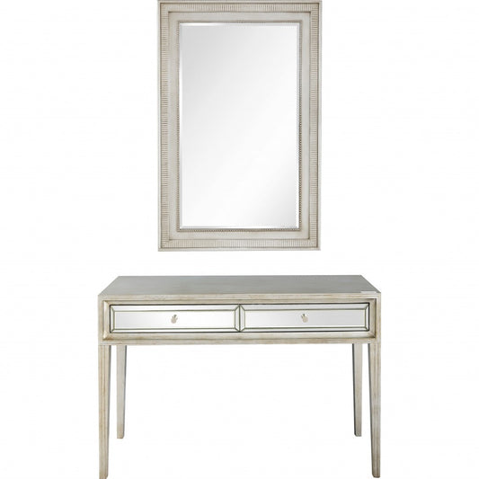 HomeRoots Mirror and Console Table in Antiqued Silver Finish