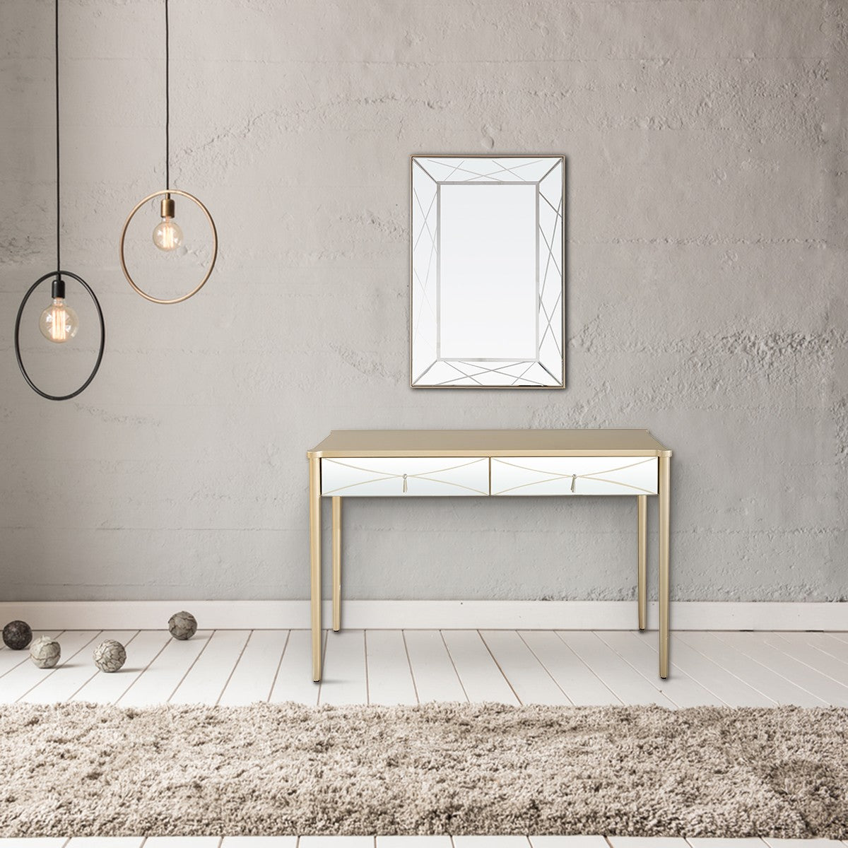 HomeRoots Mirror and Console Table in Champagne Finish