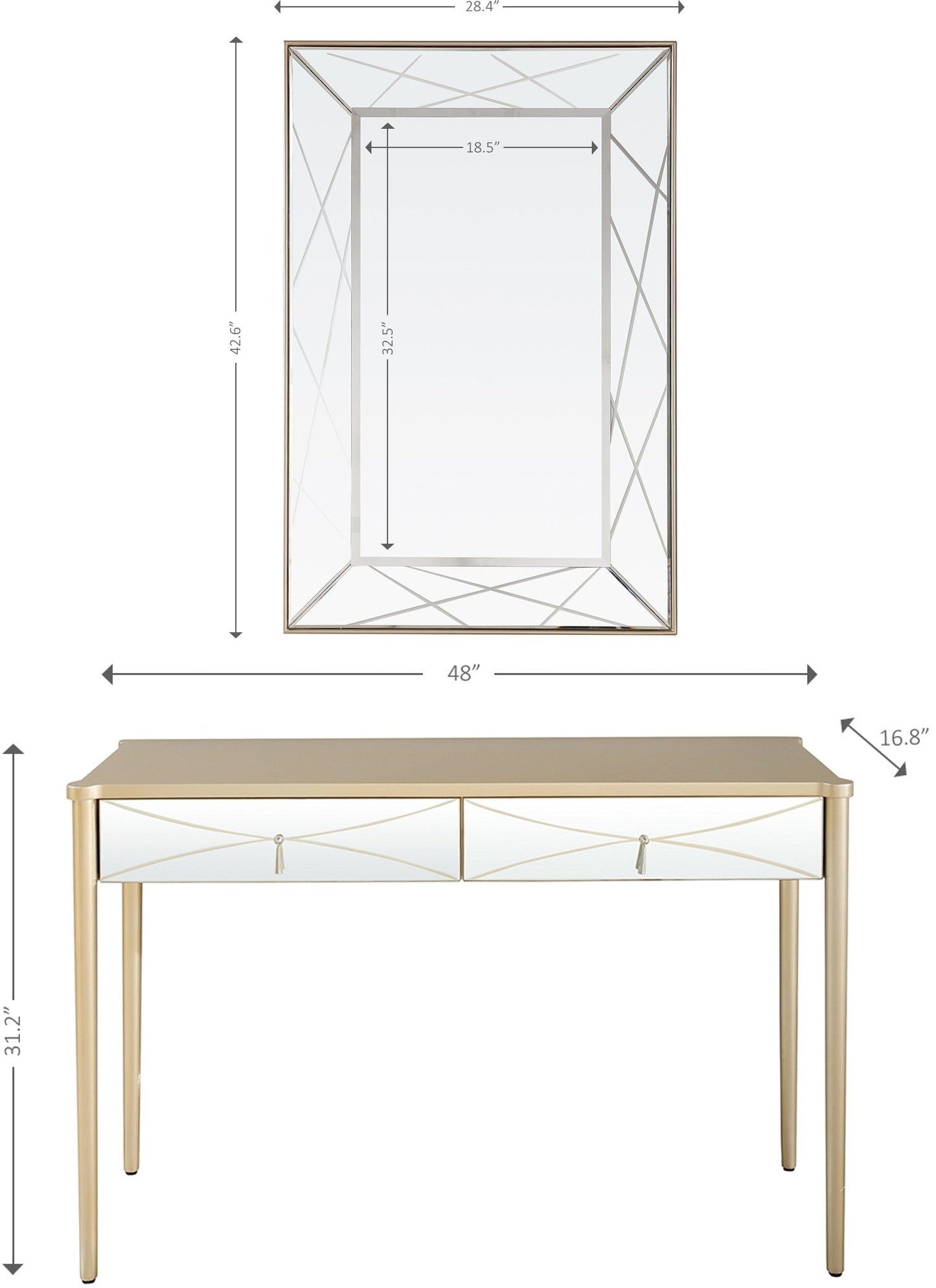 HomeRoots Mirror and Console Table in Champagne Finish