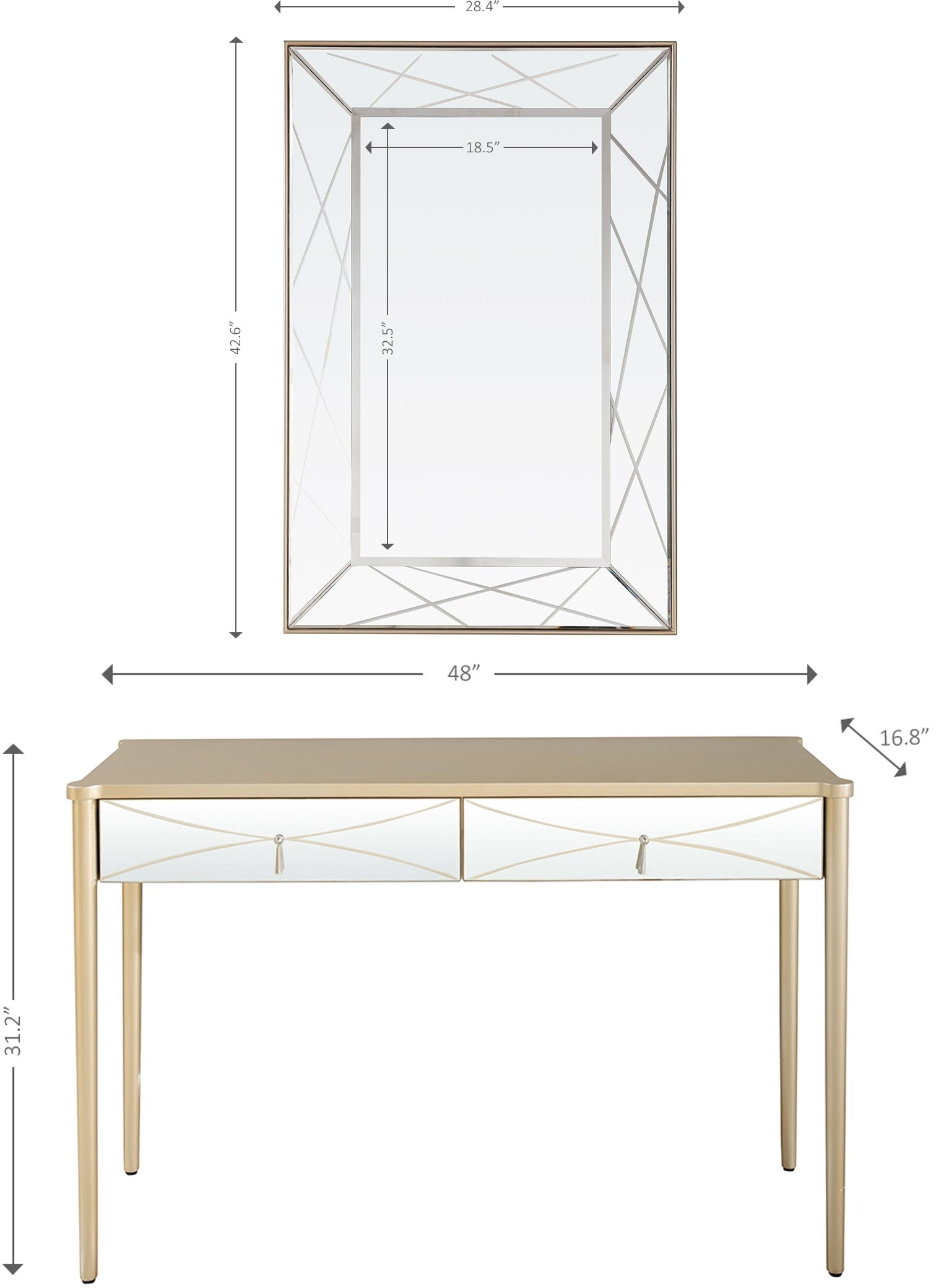 HomeRoots Mirror and Console Table in Champagne Finish
