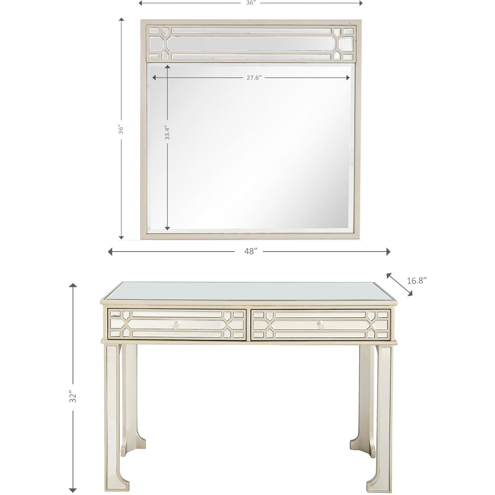 HomeRoots Mirror and Console Table in Champagne Finish