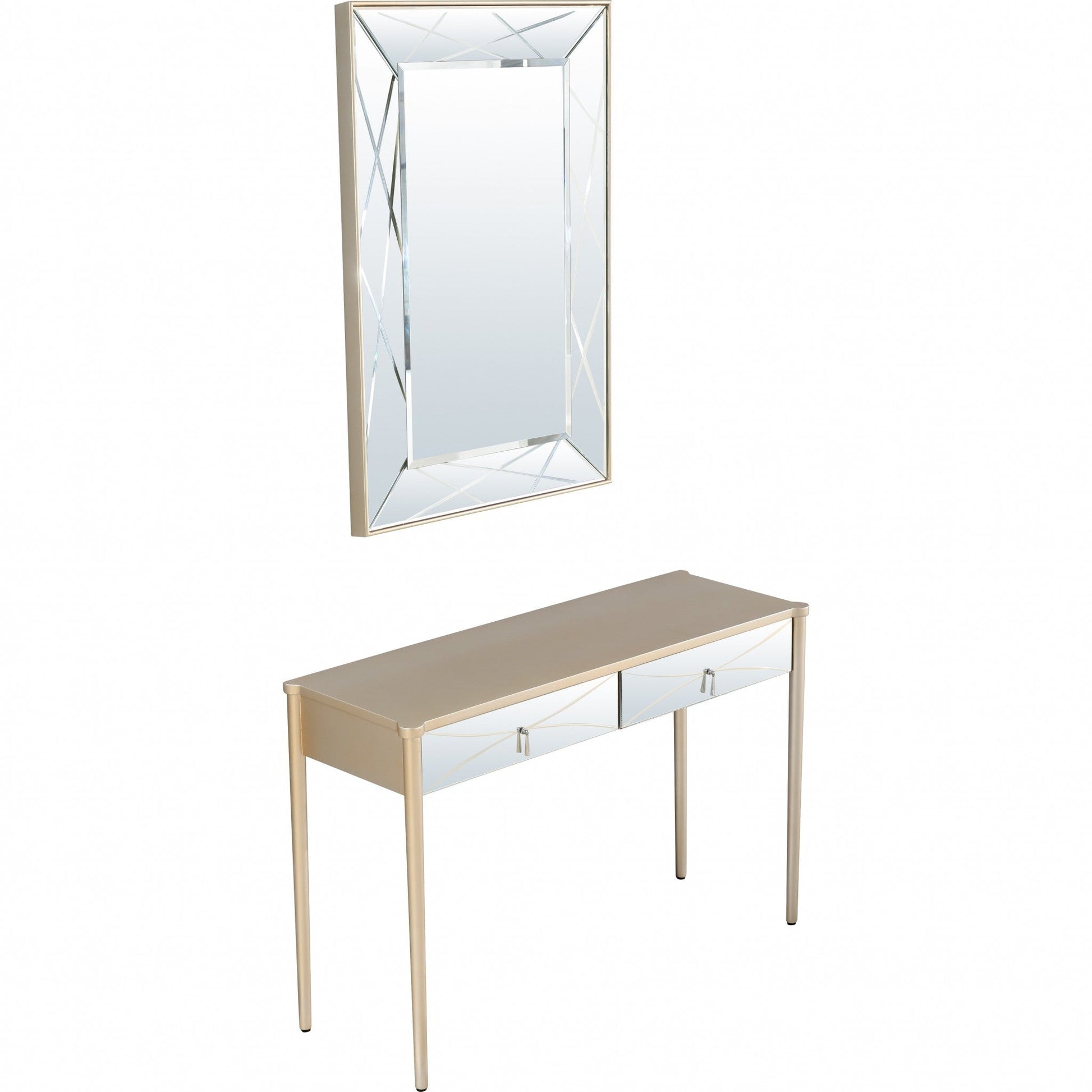 HomeRoots Mirror and Console Table in Champagne Finish