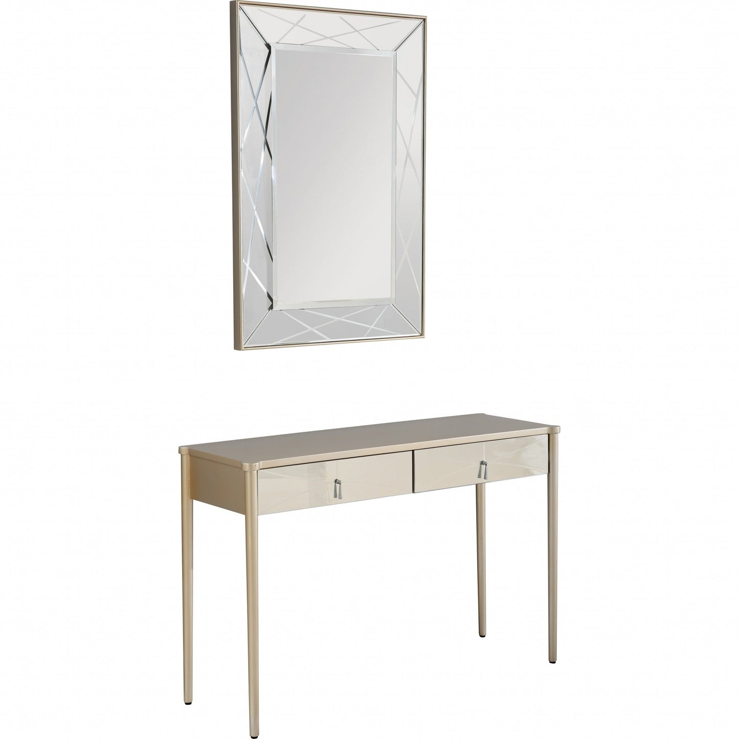 HomeRoots Mirror and Console Table in Champagne Finish