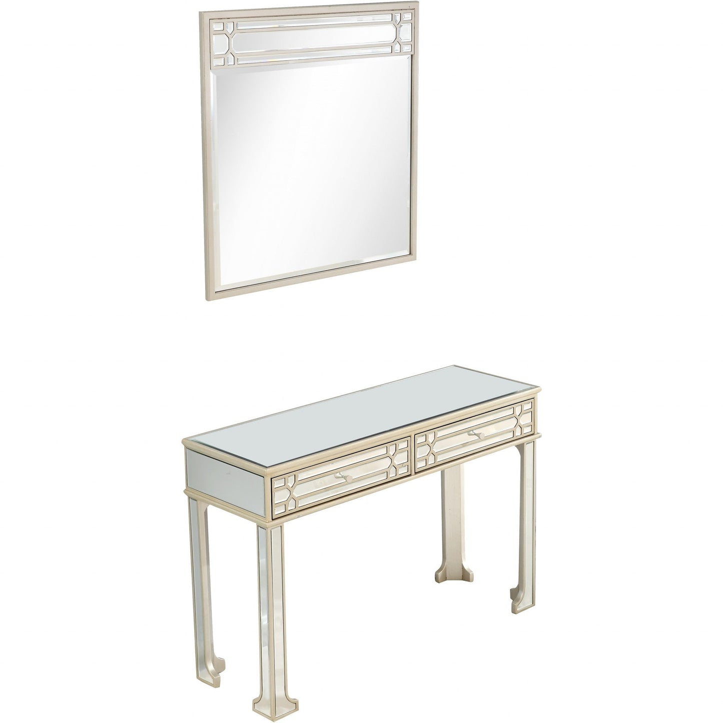 HomeRoots Mirror and Console Table in Champagne Finish