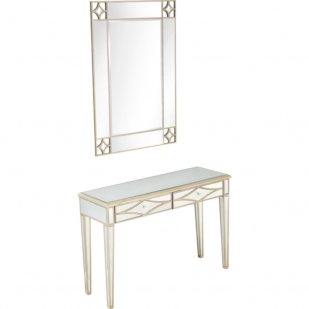 HomeRoots Mirror and Console Table in Champagne Finish