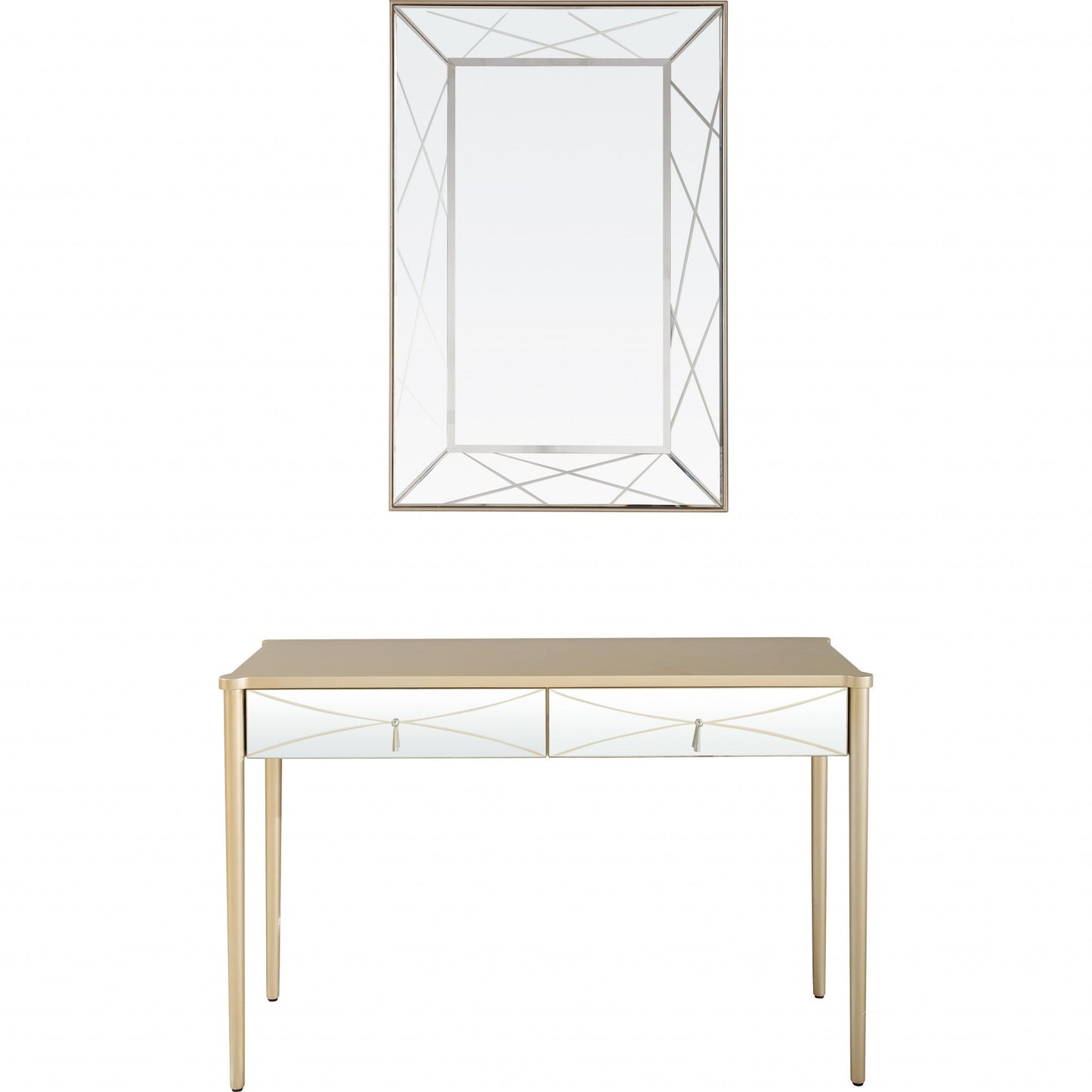 HomeRoots Mirror and Console Table in Champagne Finish