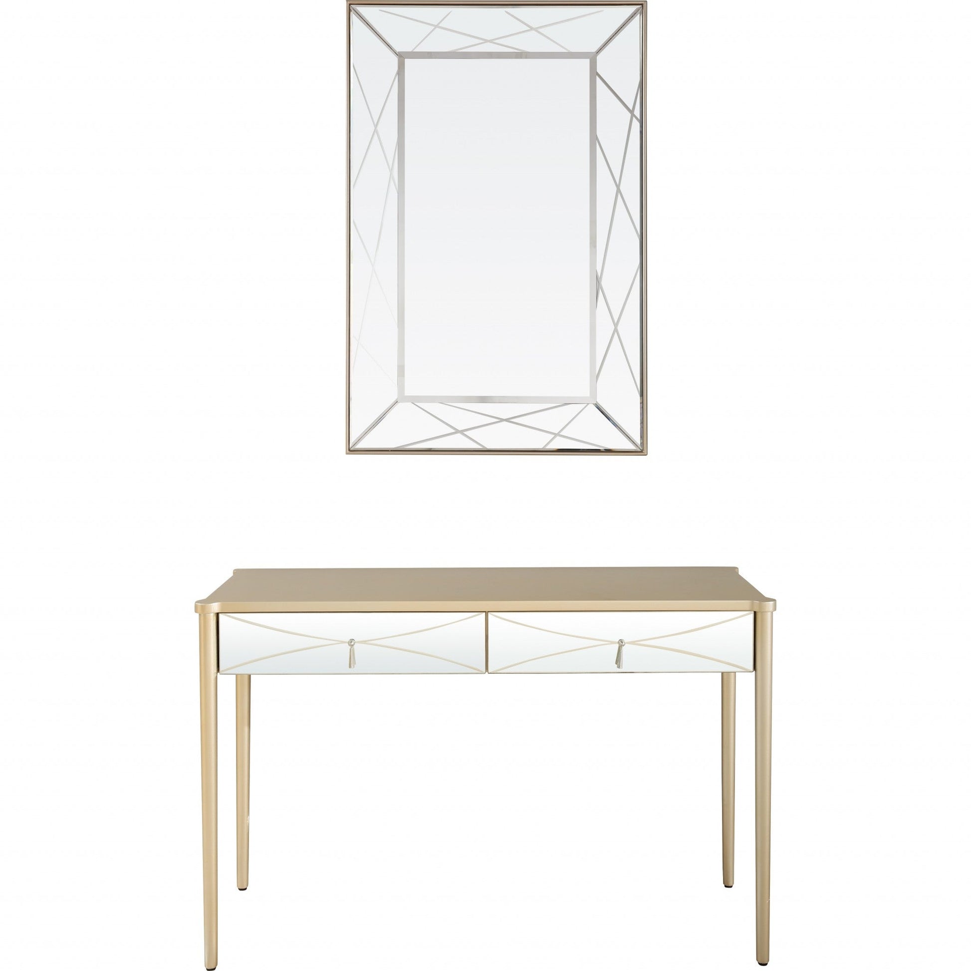 HomeRoots Mirror and Console Table in Champagne Finish