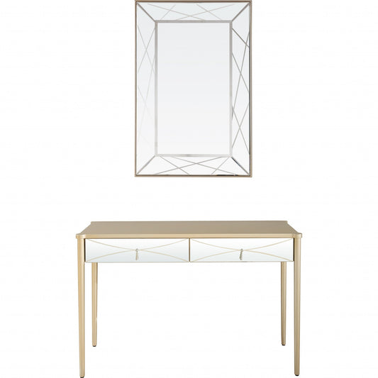 HomeRoots Mirror and Console Table in Champagne Finish