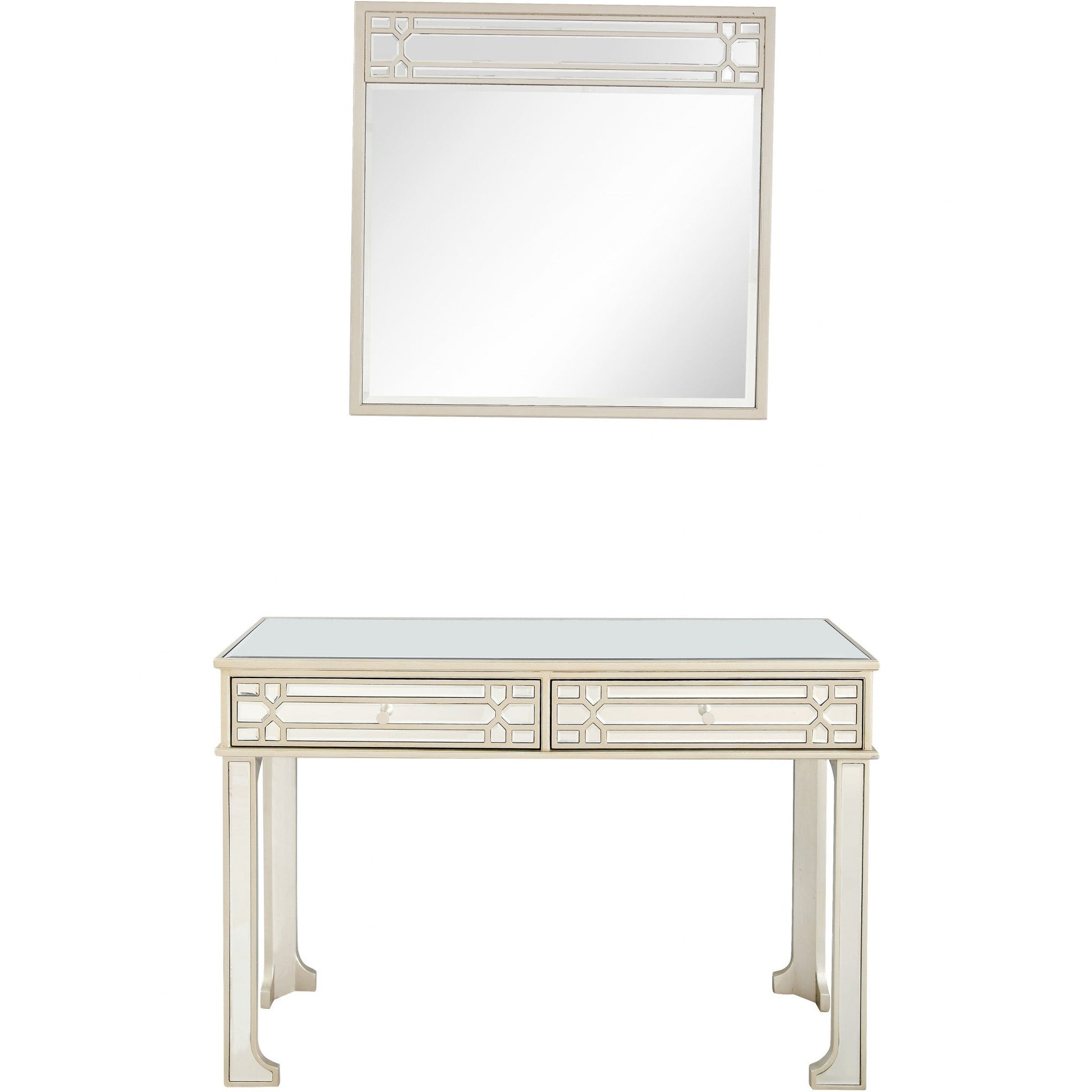 HomeRoots Mirror and Console Table in Champagne Finish