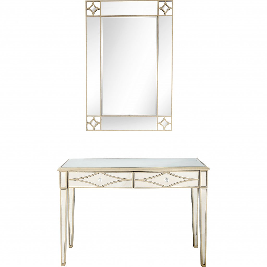 HomeRoots Mirror and Console Table in Champagne Finish