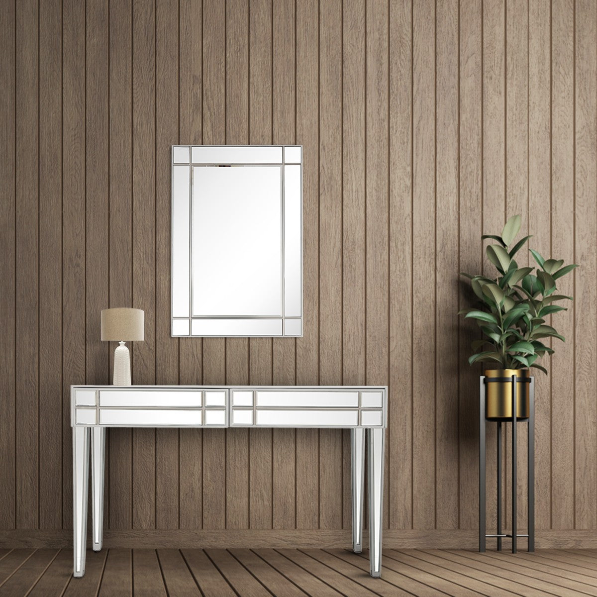 HomeRoots Mirror and Console Table in Stainless Steel Finish