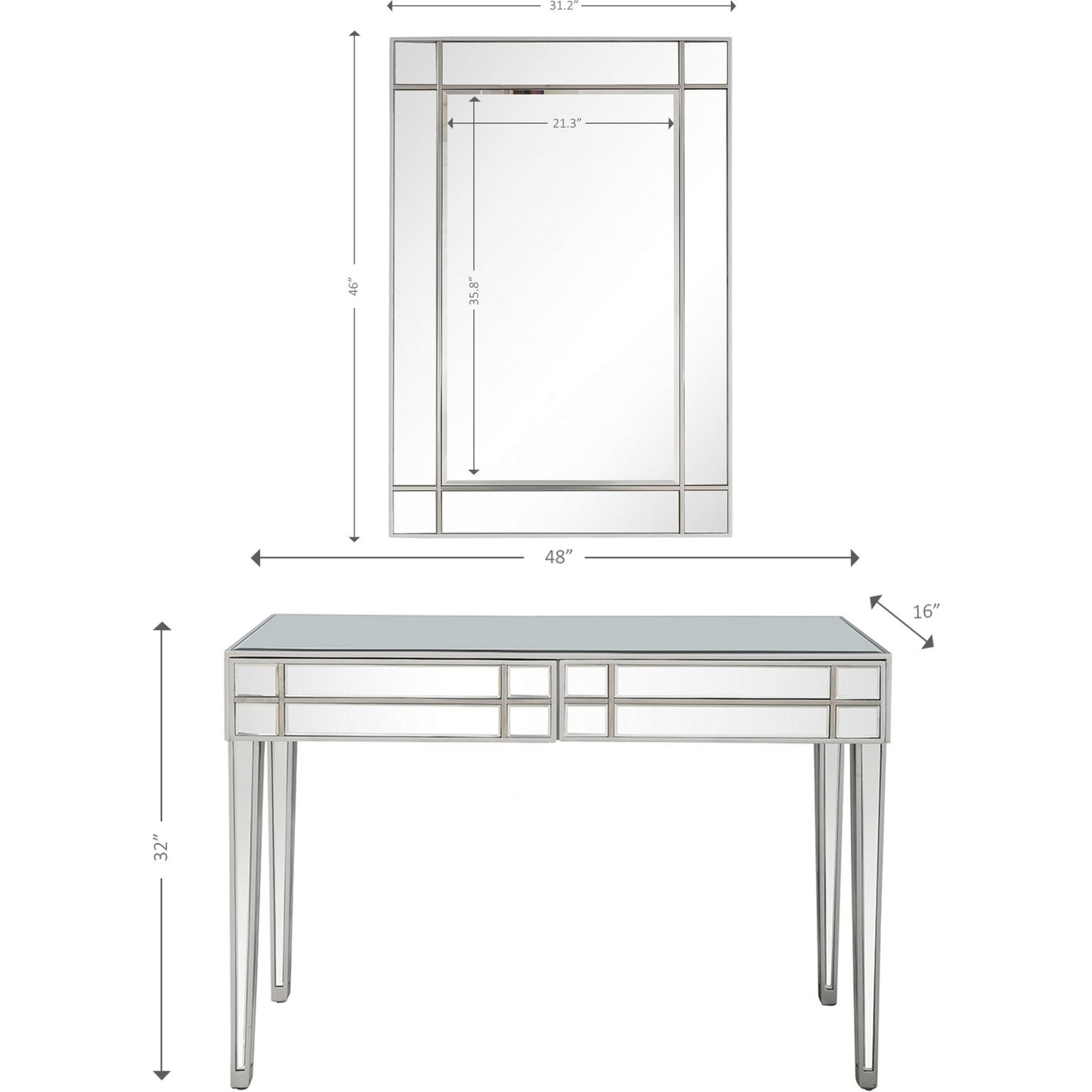 HomeRoots Mirror and Console Table in Stainless Steel Finish