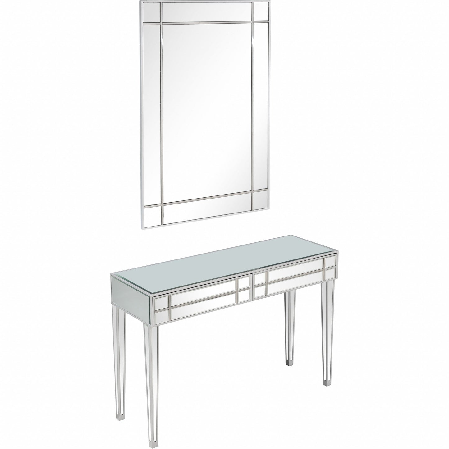 HomeRoots Mirror and Console Table in Stainless Steel Finish