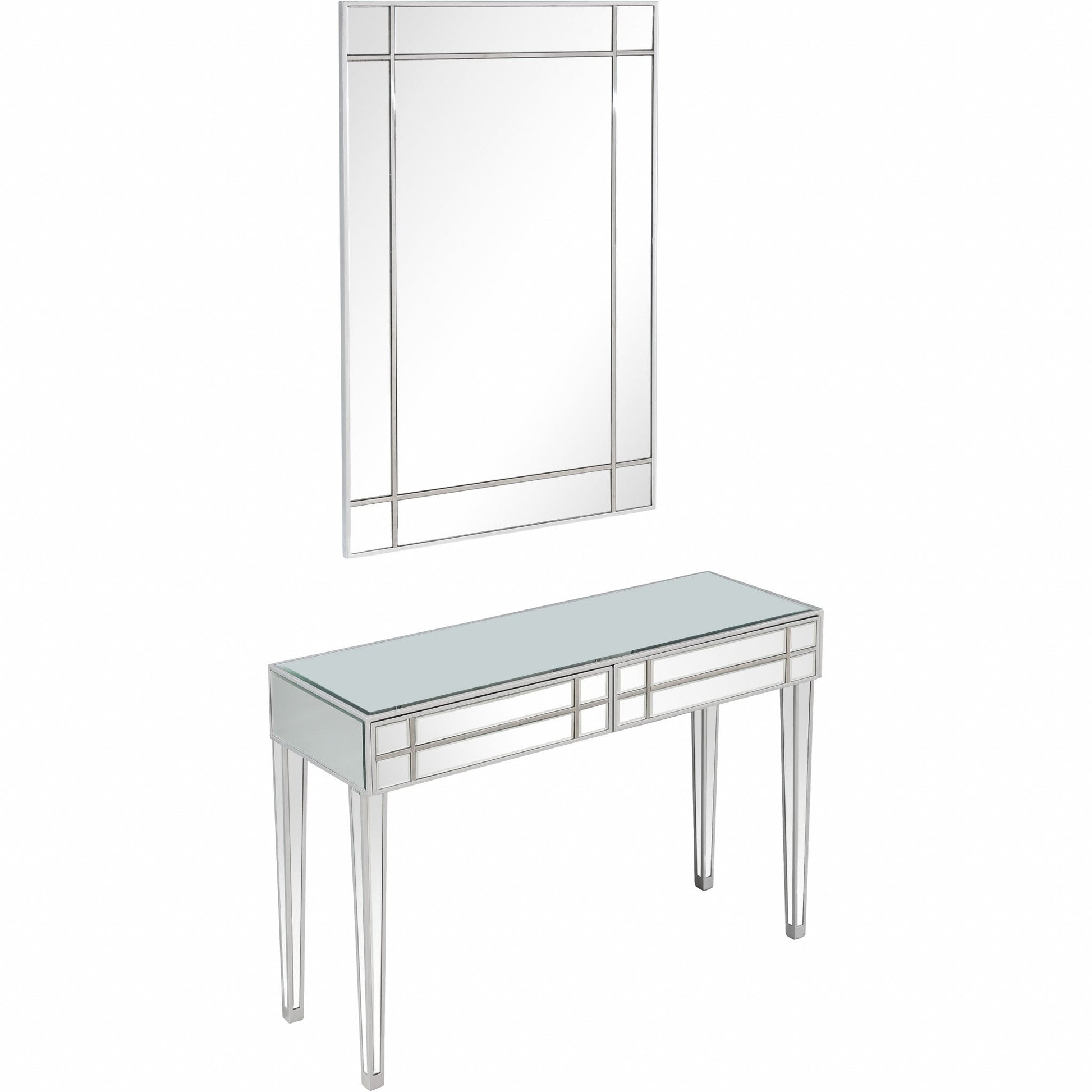 HomeRoots Mirror and Console Table in Stainless Steel Finish