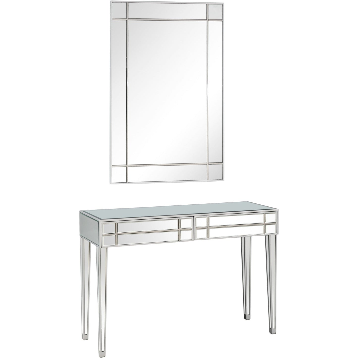 HomeRoots Mirror and Console Table in Stainless Steel Finish