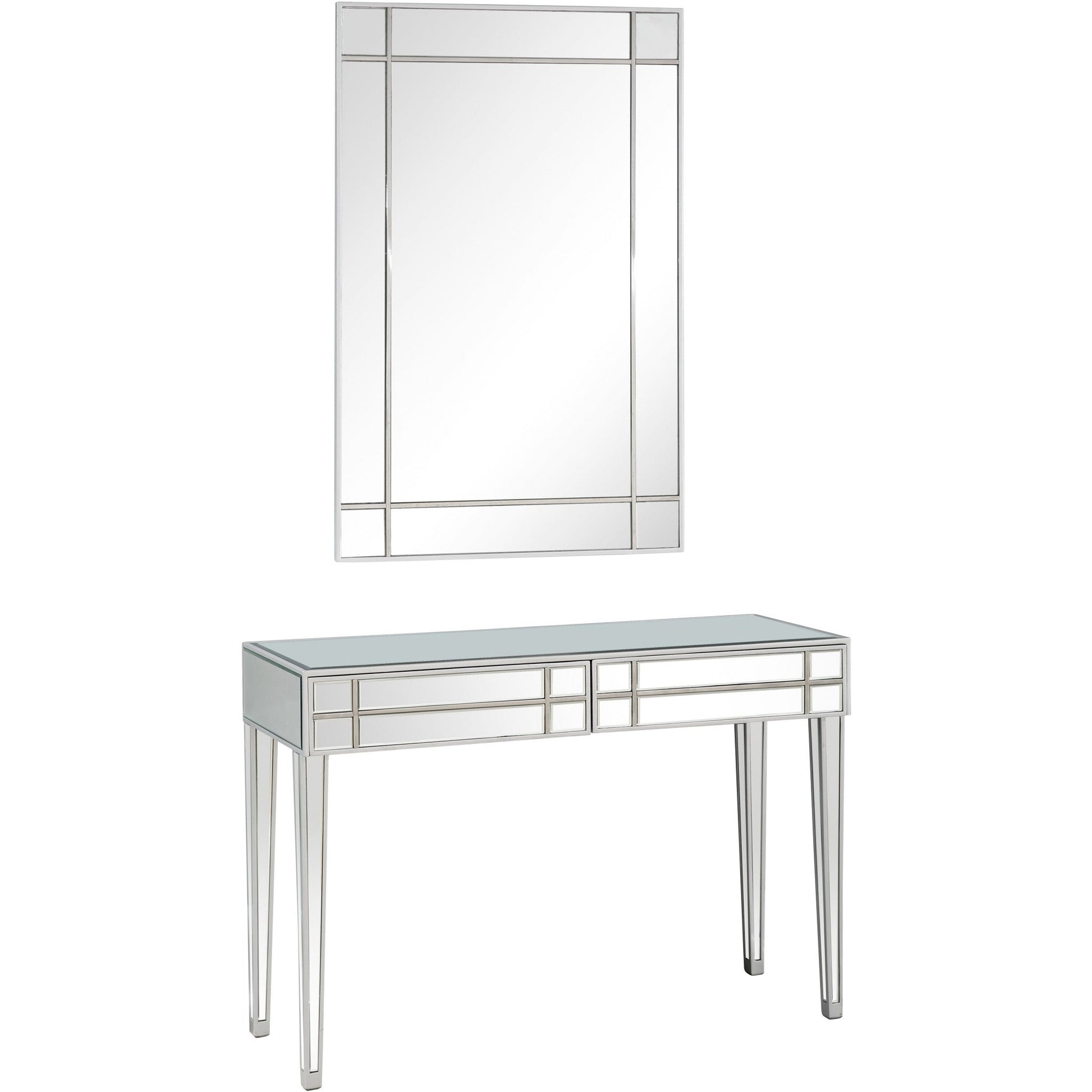 HomeRoots Mirror and Console Table in Stainless Steel Finish