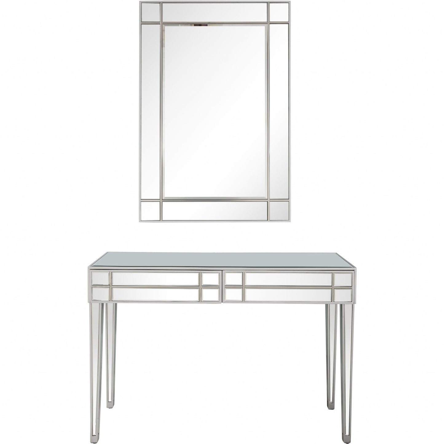 HomeRoots Mirror and Console Table in Stainless Steel Finish