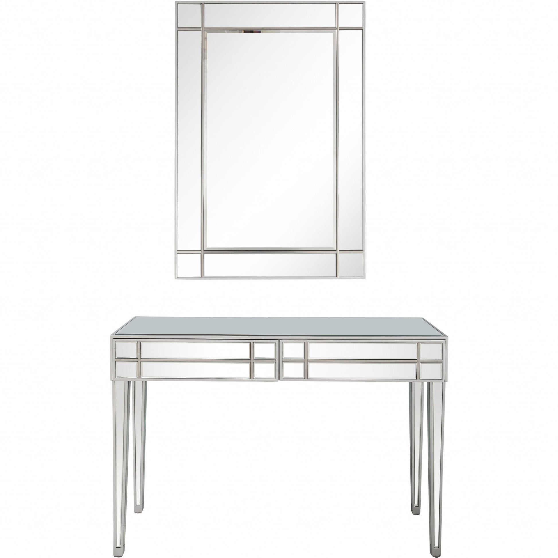 HomeRoots Mirror and Console Table in Stainless Steel Finish