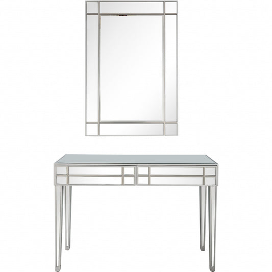 HomeRoots Mirror and Console Table in Stainless Steel Finish