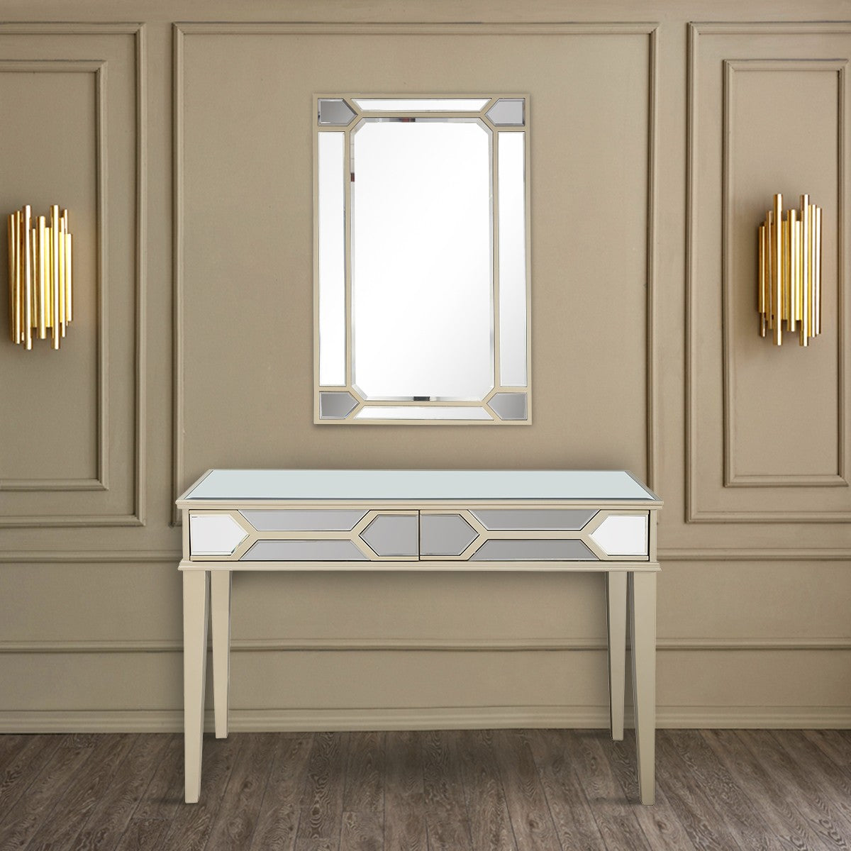 HomeRoots Mirrored Console Table With Antiqued Silver Finish
