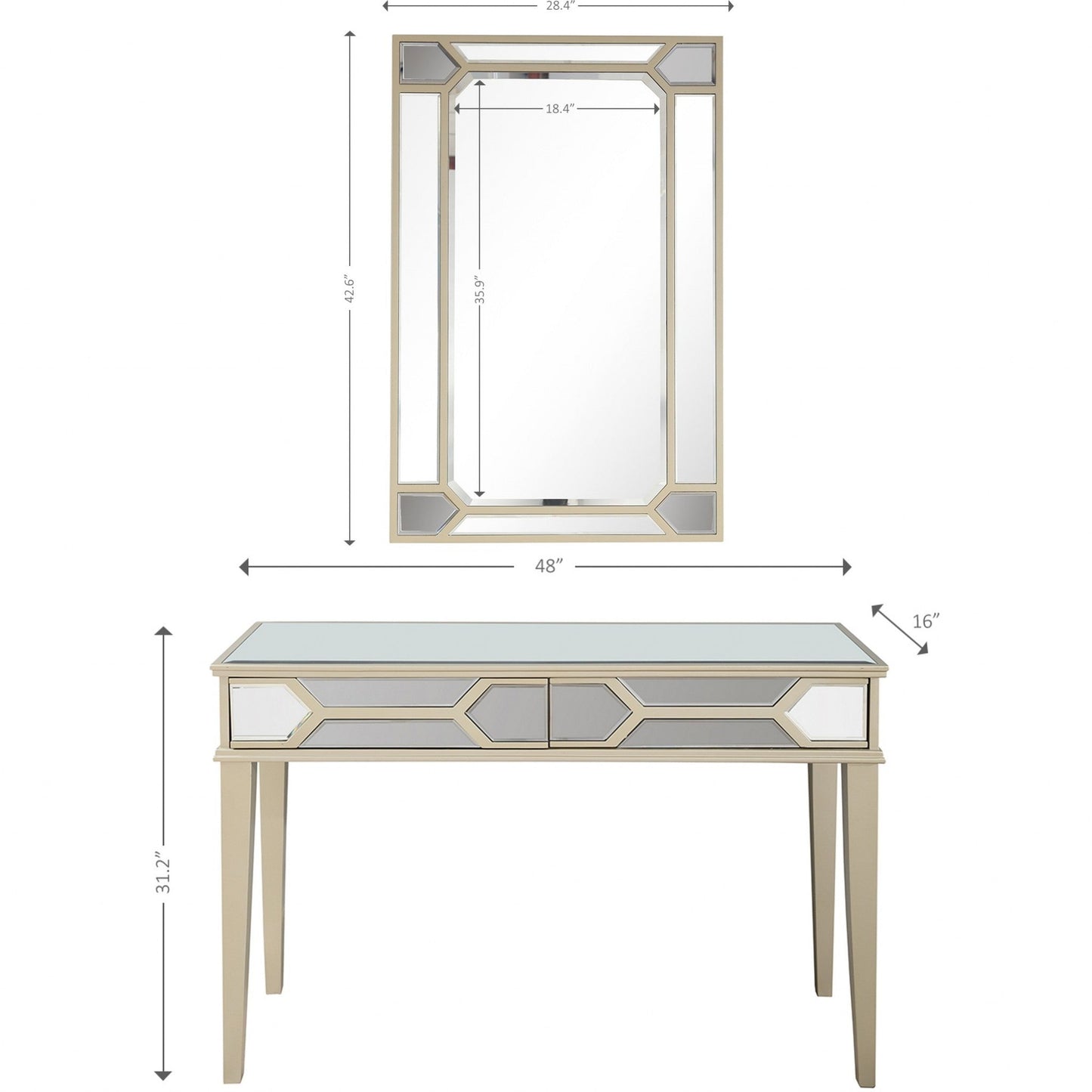 HomeRoots Mirrored Console Table With Antiqued Silver Finish