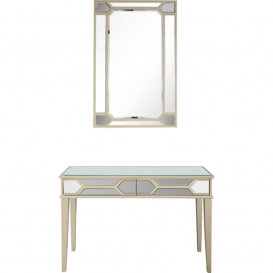 HomeRoots Mirrored Console Table With Antiqued Silver Finish