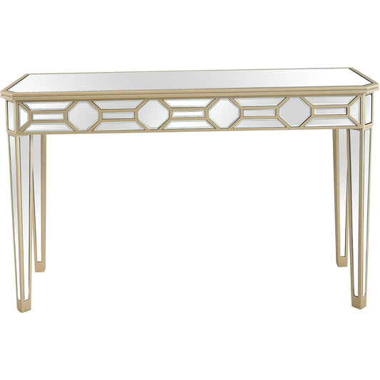 HomeRoots Mirrored Console Table With Gold Trim Finish
