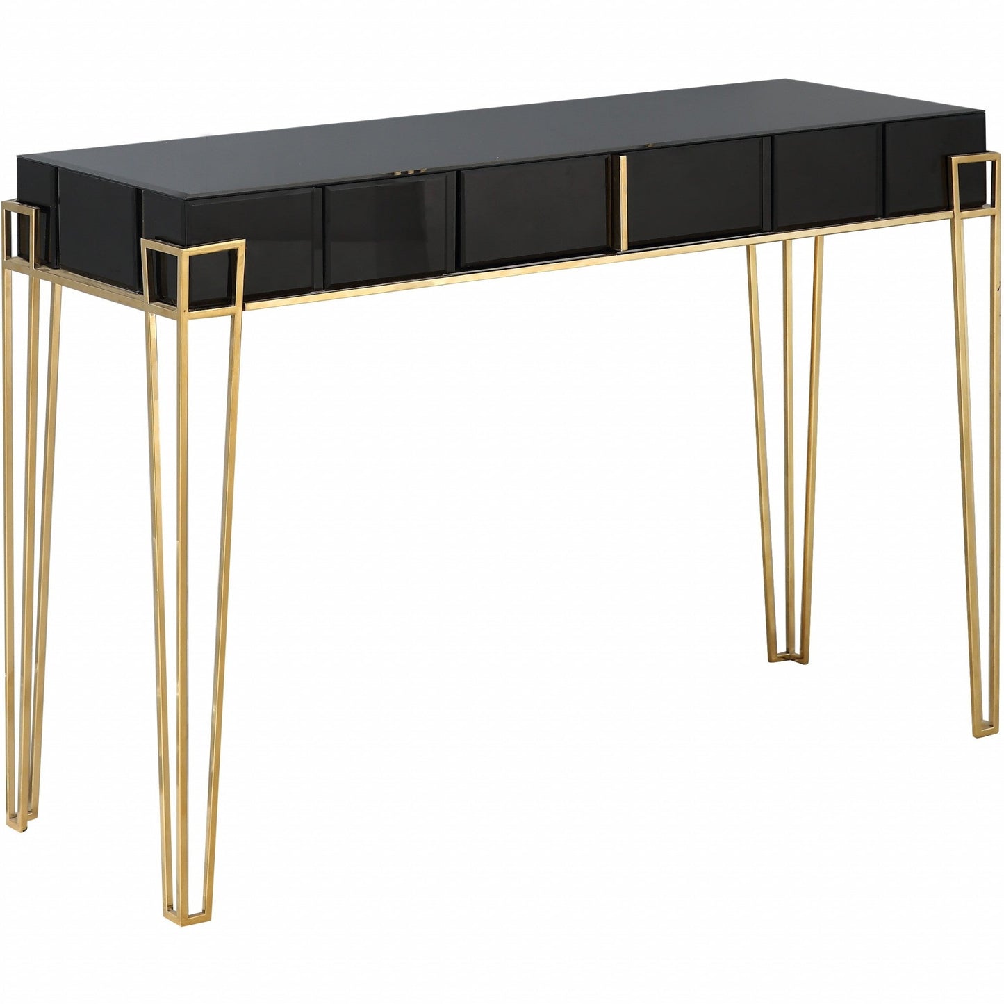 HomeRoots Mirrored Console Table in Black Finish