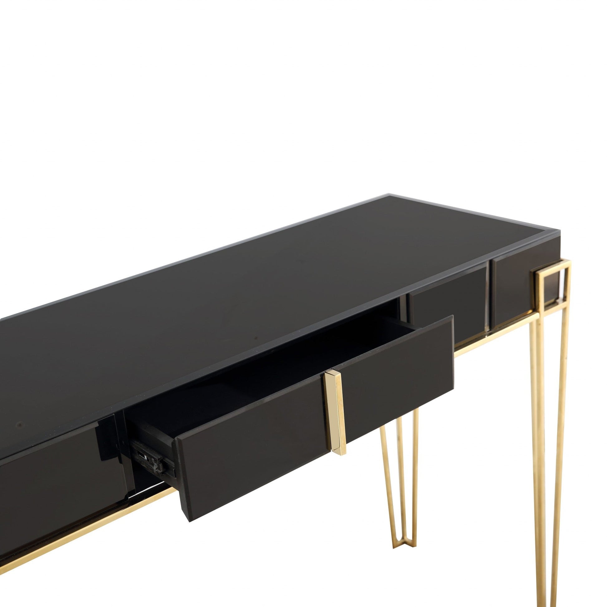 HomeRoots Mirrored Console Table in Black Finish