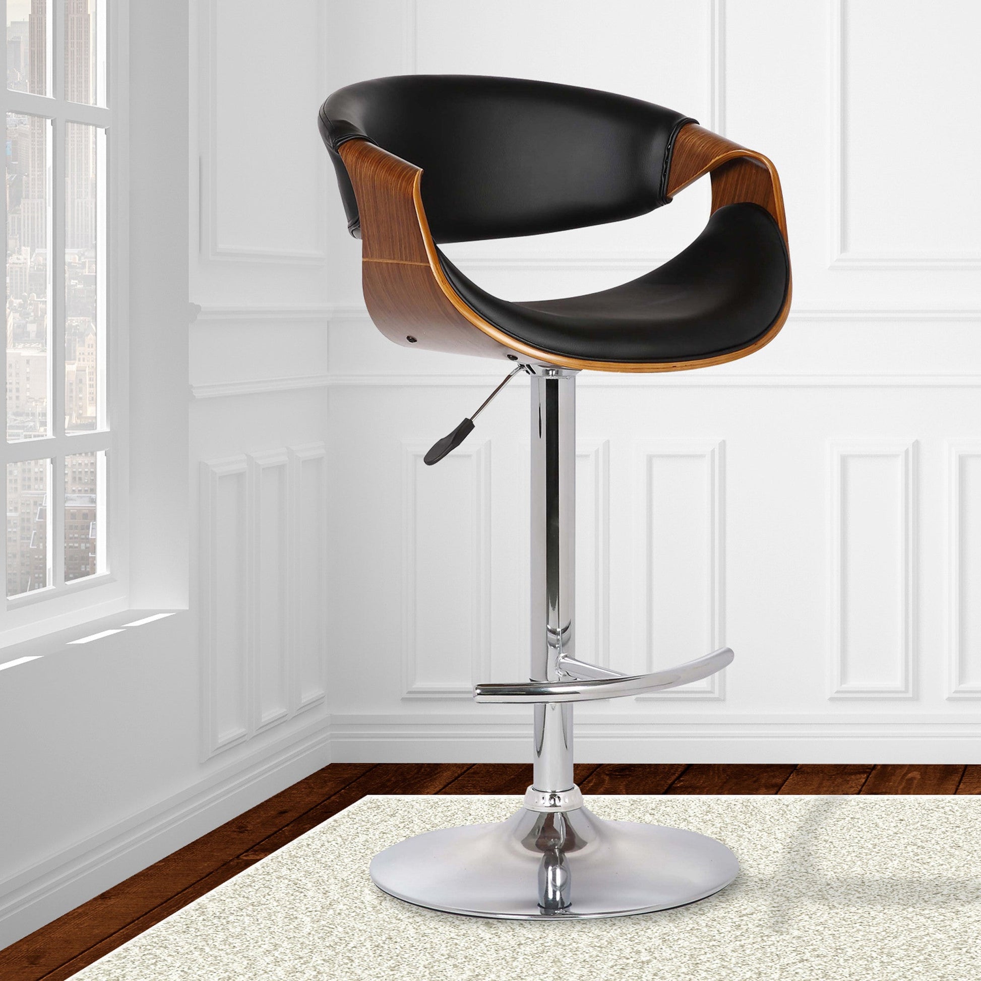 HomeRoots Mod Adjustable Black Faux Leather Swivel Bar Stool