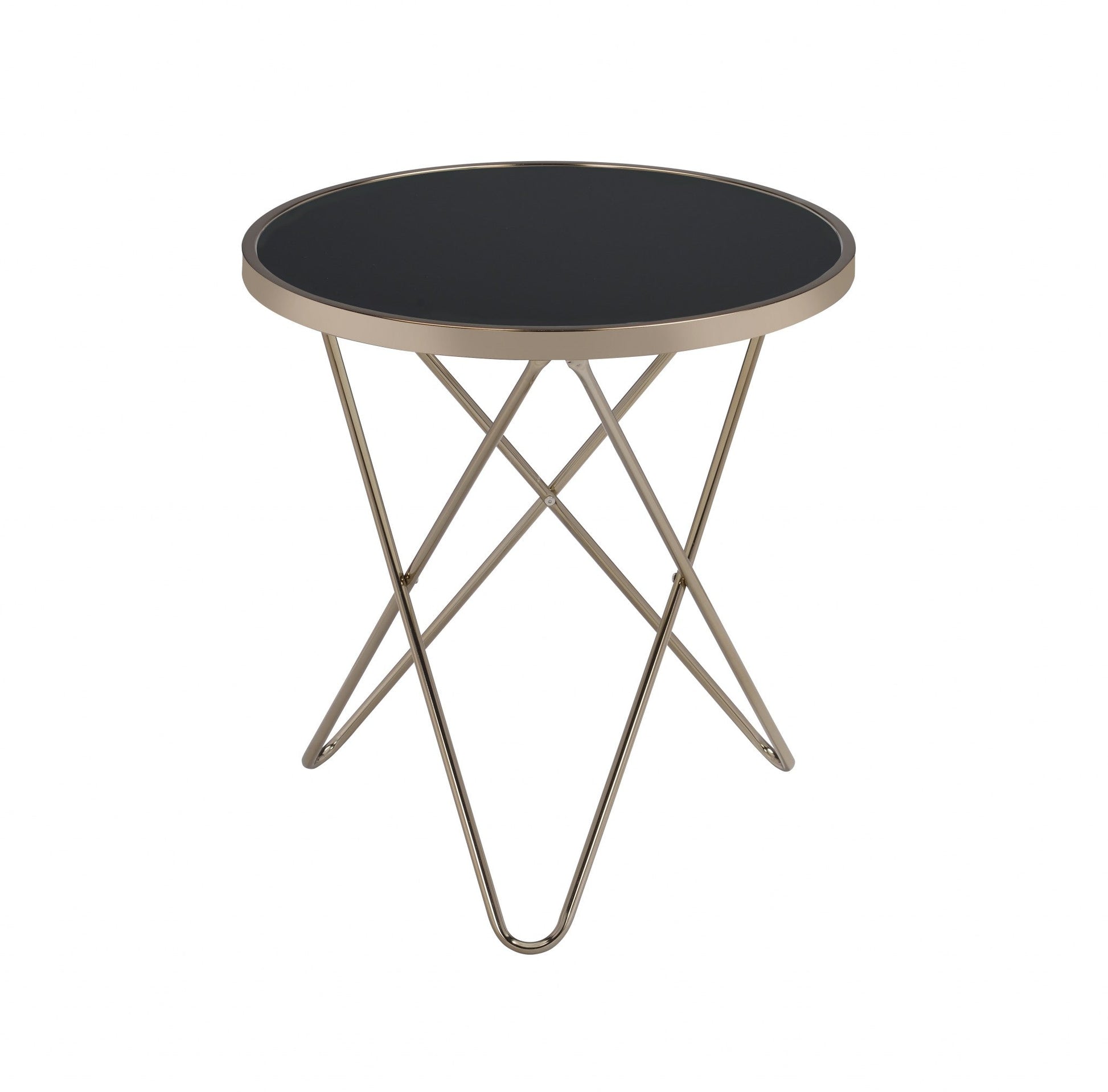HomeRoots Mod Black Glass and Geo Gold End Table