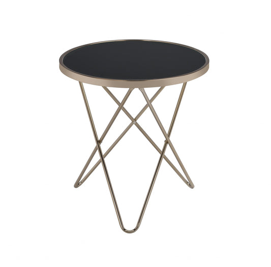 HomeRoots Mod Black Glass and Geo Gold End Table
