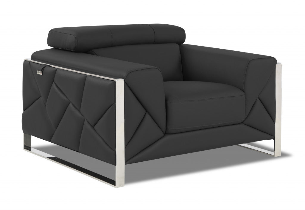HomeRoots Mod Charcoal Gray Leather and Chrome Deco Accent Chair