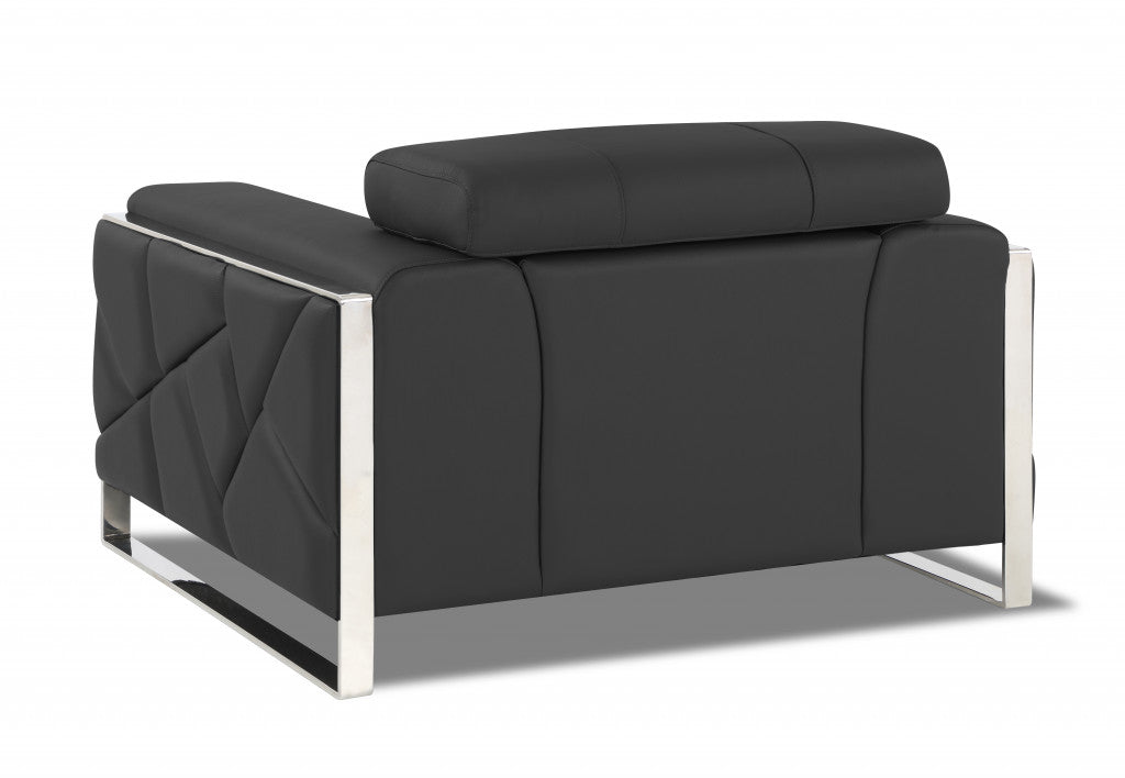 HomeRoots Mod Charcoal Gray Leather and Chrome Deco Accent Chair