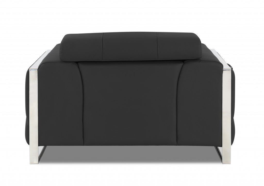 HomeRoots Mod Charcoal Gray Leather and Chrome Deco Accent Chair