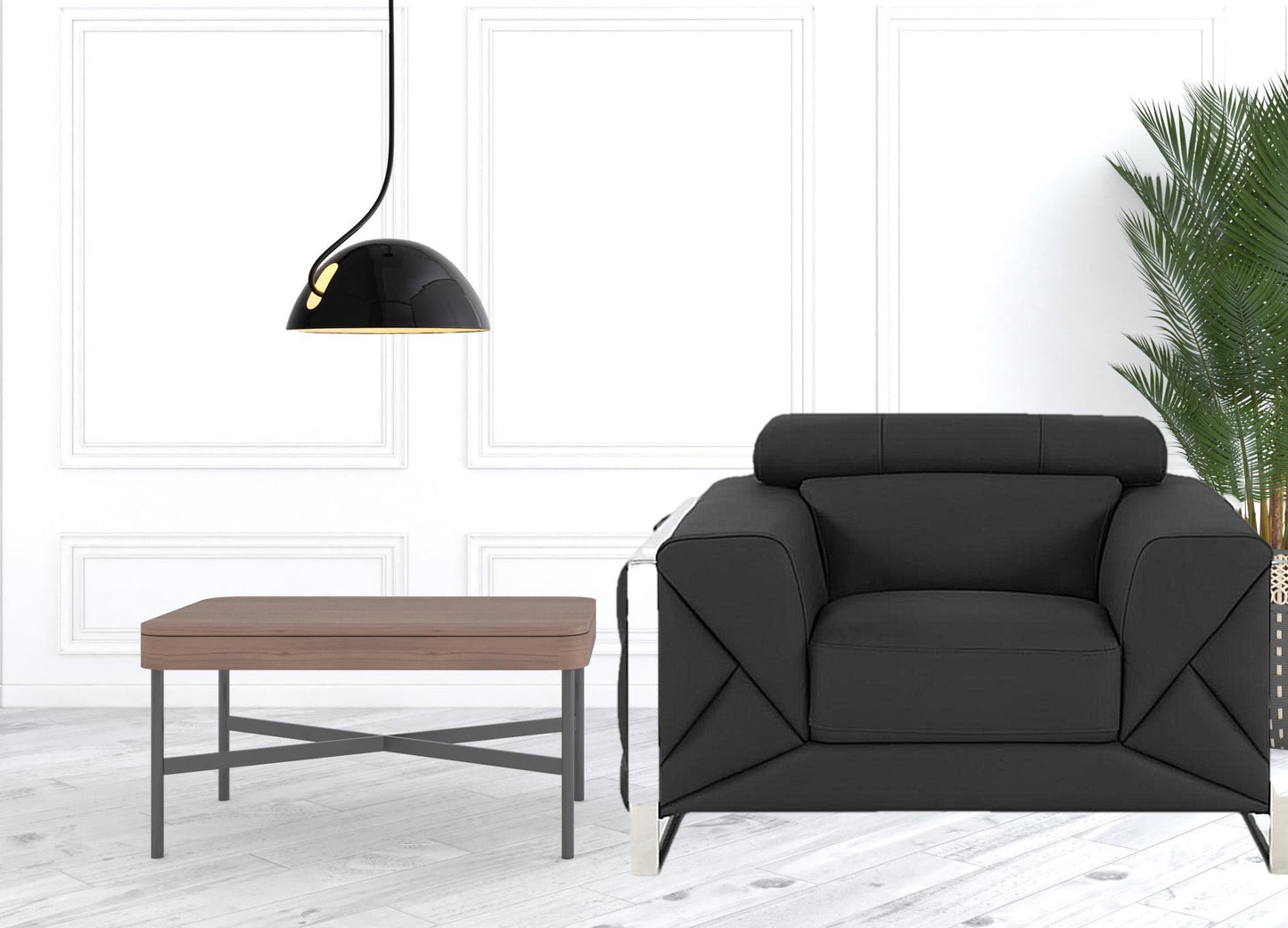 HomeRoots Mod Charcoal Gray Leather and Chrome Deco Accent Chair