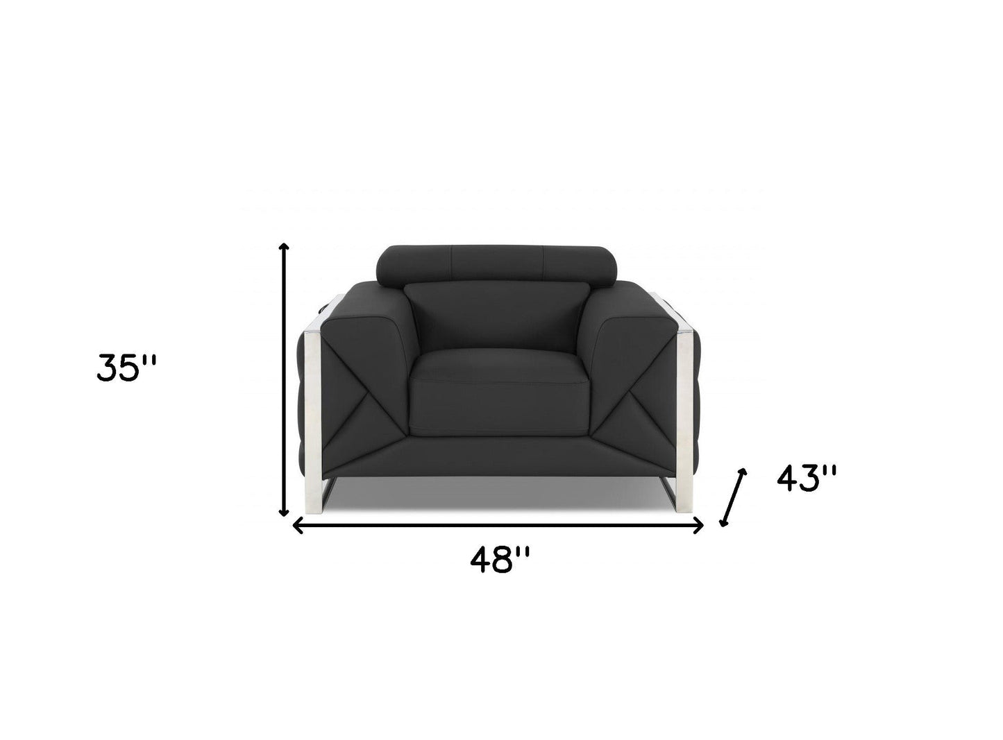 HomeRoots Mod Charcoal Gray Leather and Chrome Deco Accent Chair
