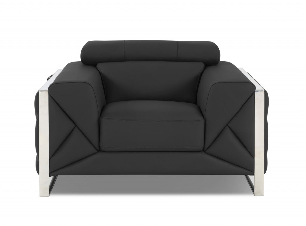 HomeRoots Mod Charcoal Gray Leather and Chrome Deco Accent Chair