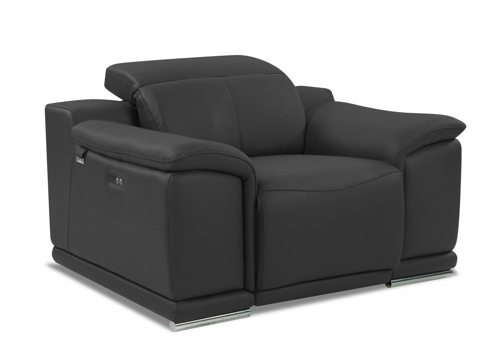 HomeRoots Mod Italian Leather Recliner Chair in Charcoal Gray Finish
