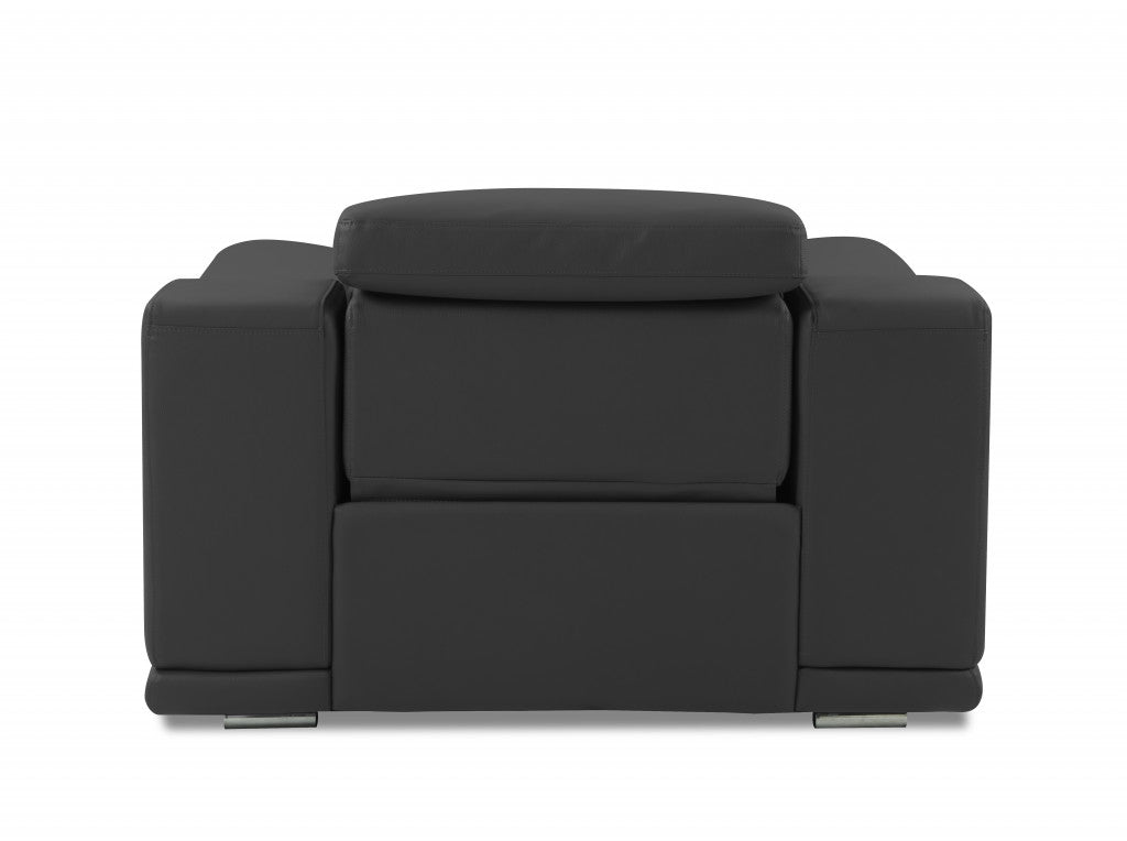 HomeRoots Mod Italian Leather Recliner Chair in Charcoal Gray Finish