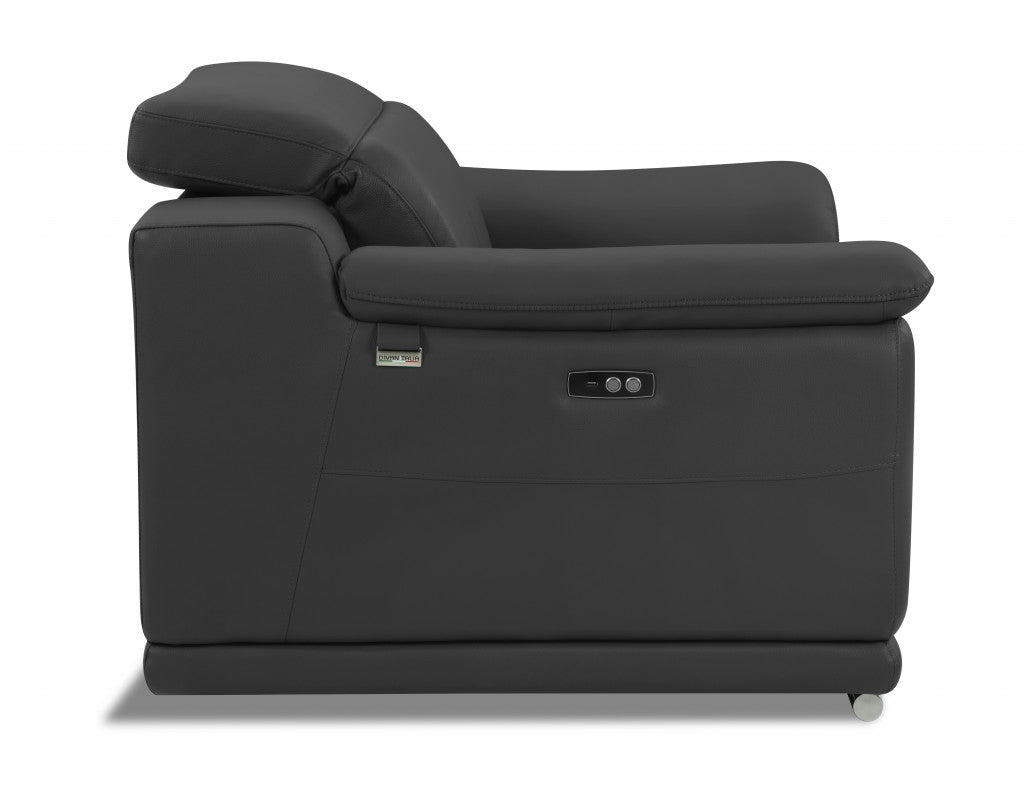 HomeRoots Mod Italian Leather Recliner Chair in Charcoal Gray Finish