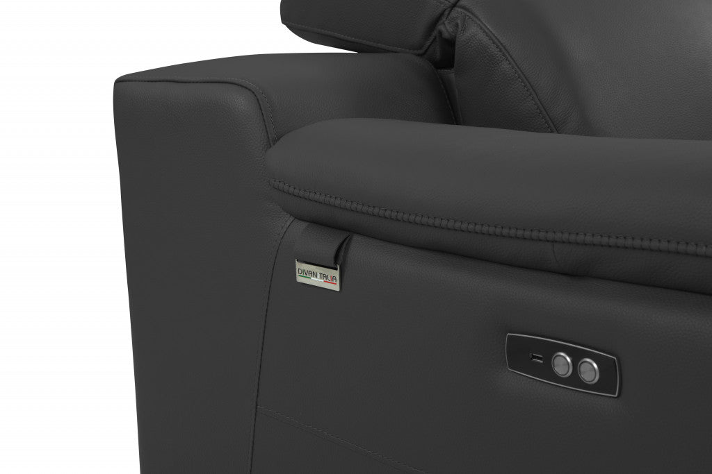 HomeRoots Mod Italian Leather Recliner Chair in Charcoal Gray Finish