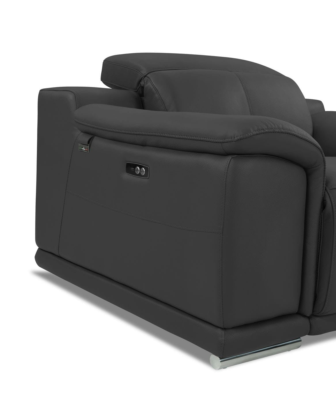HomeRoots Mod Italian Leather Recliner Chair in Charcoal Gray Finish