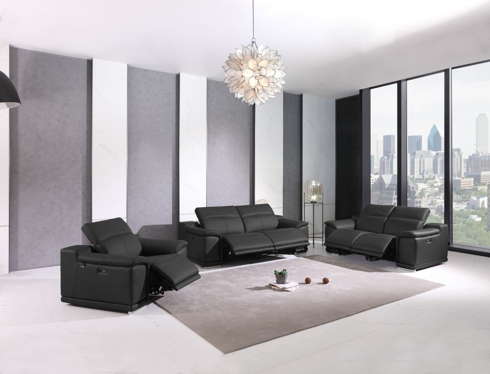 HomeRoots Mod Italian Leather Recliner Chair in Charcoal Gray Finish