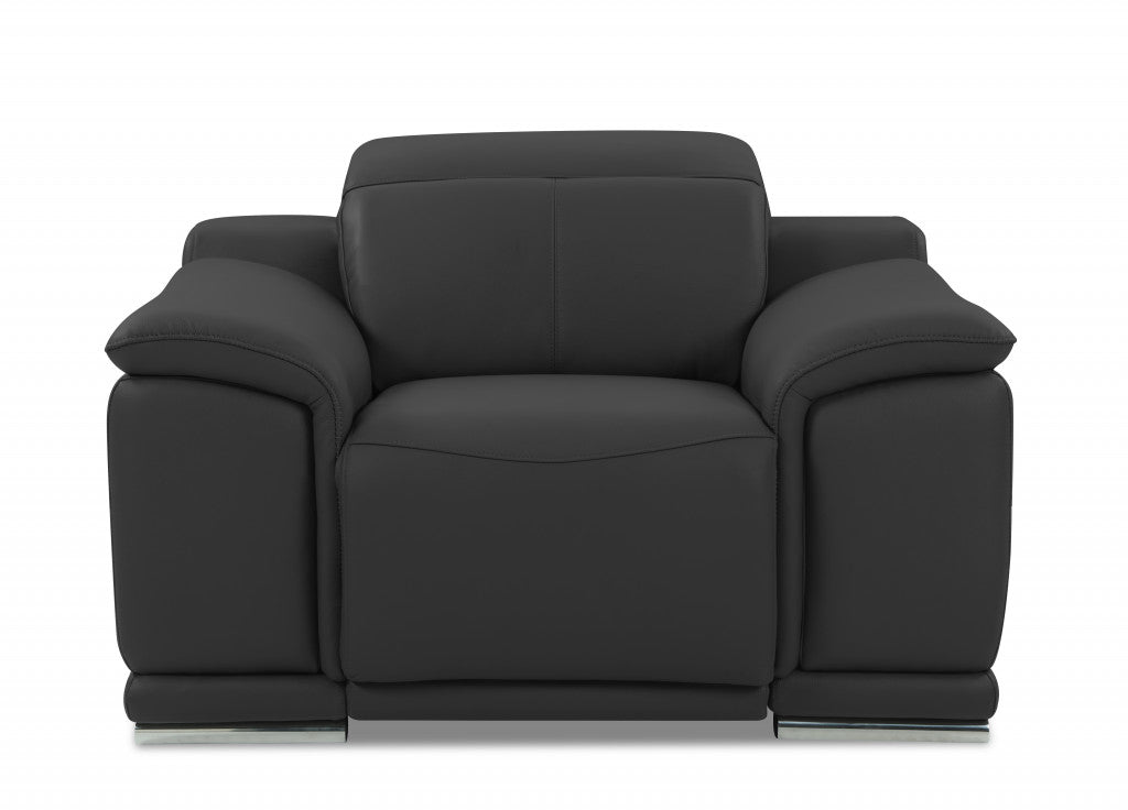 HomeRoots Mod Italian Leather Recliner Chair in Charcoal Gray Finish