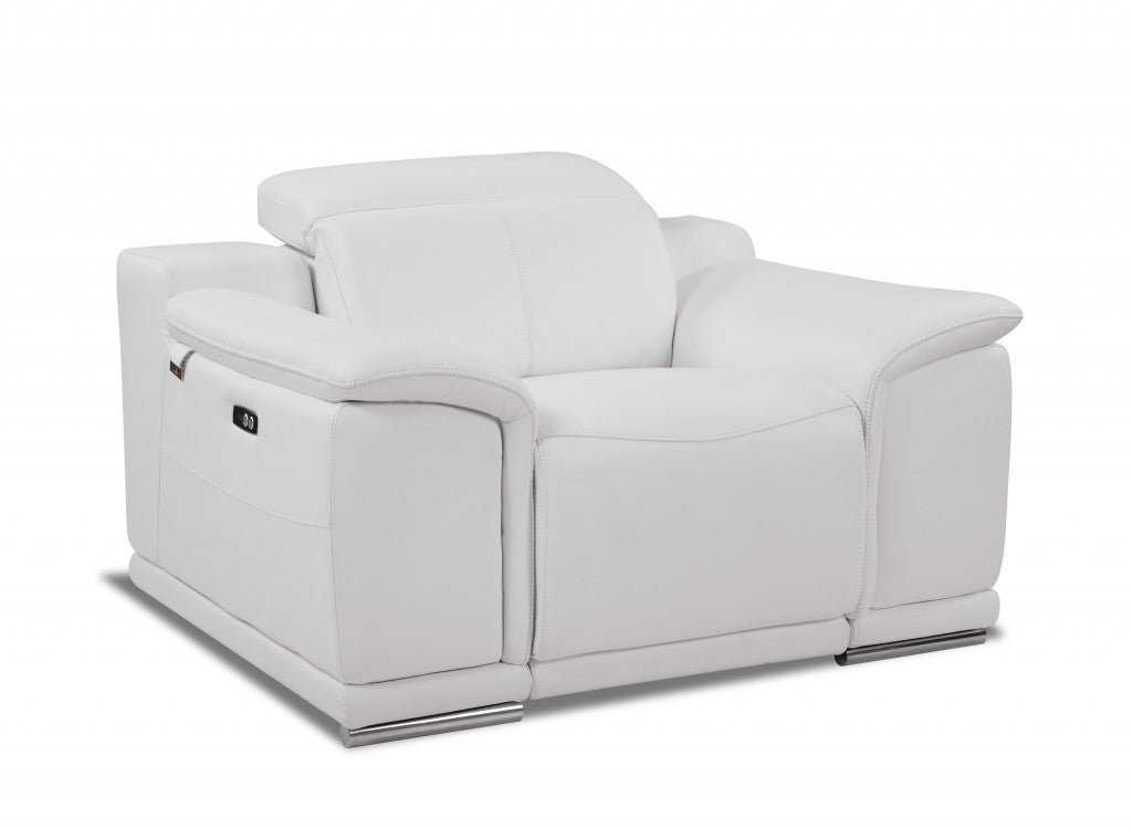HomeRoots Mod Italian Leather Recliner Chair in Winter White Finish