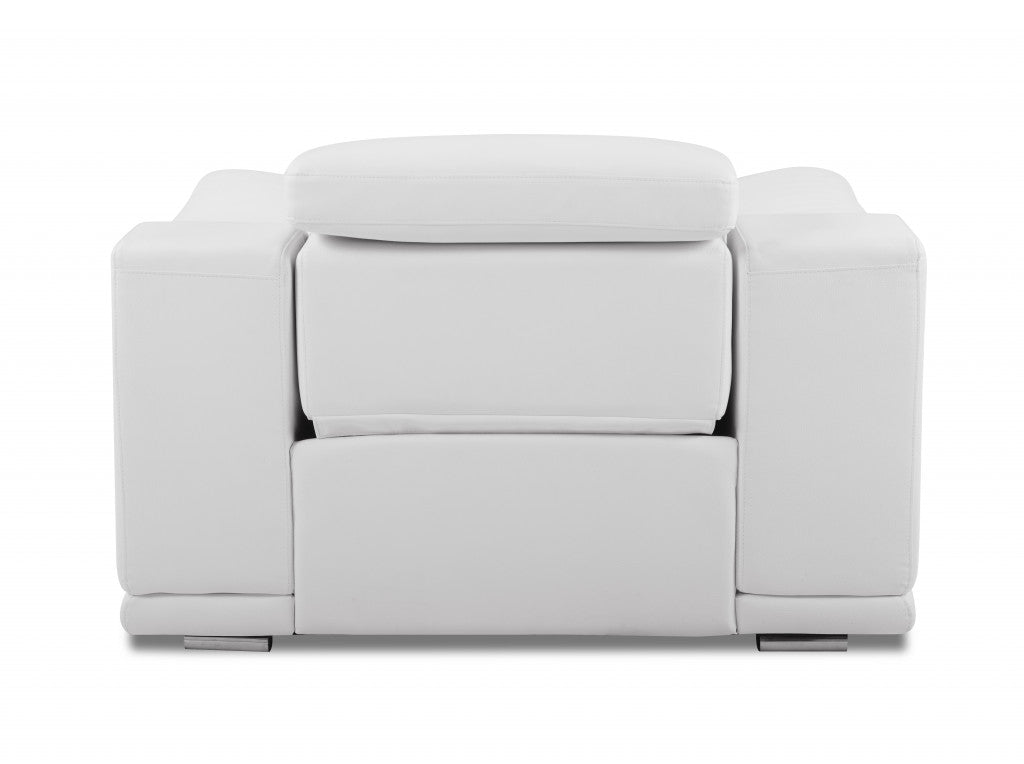 HomeRoots Mod Italian Leather Recliner Chair in Winter White Finish