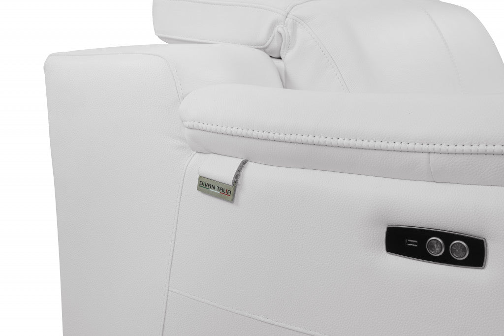 HomeRoots Mod Italian Leather Recliner Chair in Winter White Finish