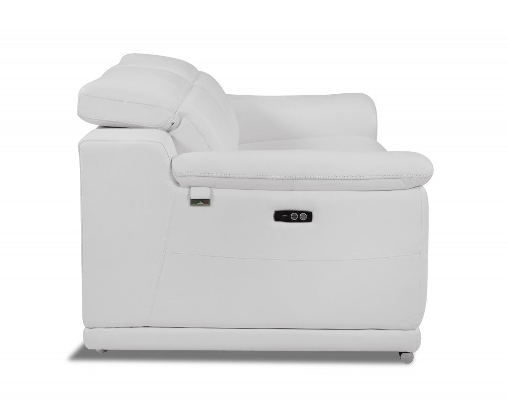 HomeRoots Mod Italian Leather Recliner Chair in Winter White Finish