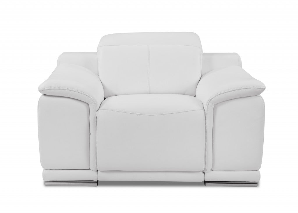HomeRoots Mod Italian Leather Recliner Chair in Winter White Finish